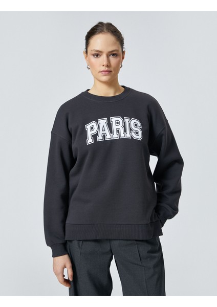 Oversize Sweatshirt Bisiklet Yaka Baskılı