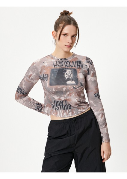 Baskılı Uzun Kollu Tişört Bisiklet Yaka Slim Fit modelleri