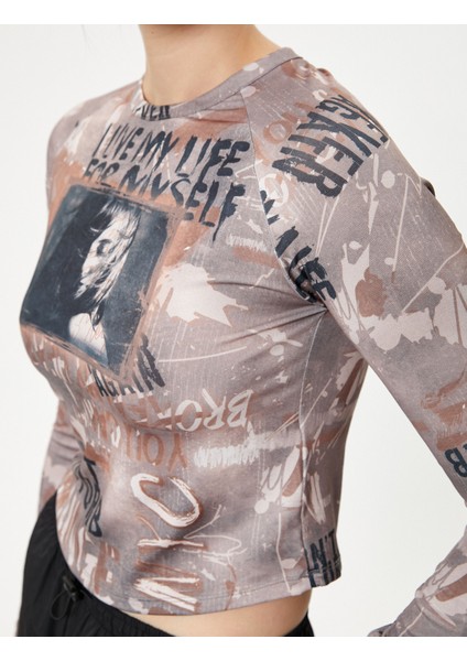 Baskılı Uzun Kollu Tişört Bisiklet Yaka Slim Fit indirimleri