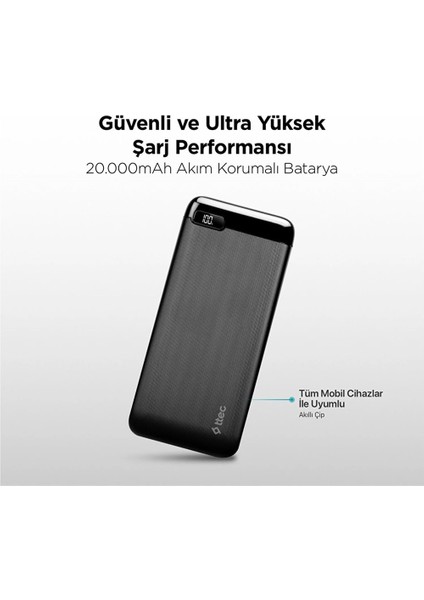 2BB186S Powerslım LCD Pd 20.000 Mah Tasınabılır Sarj Aletı / Powerbank Usb-C Gırıs/cıkıs Sıyah