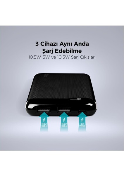 2BB183S Powerslım LCD 10.000 Mah Tasınabılır Sarj Aletı / Powerbank Usb-C Gırıs/cıkıs Sıyah