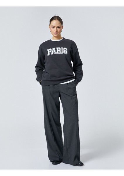 Oversize Sweatshirt Bisiklet Yaka Baskılı