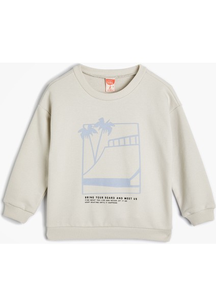 Sweatshirt Yaz Temalı Baskılı Uzun Kollu Bisiklet Yaka Pamuklu