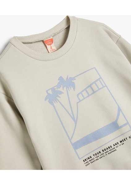 Sweatshirt Yaz Temalı Baskılı Uzun Kollu Bisiklet Yaka Pamuklu
