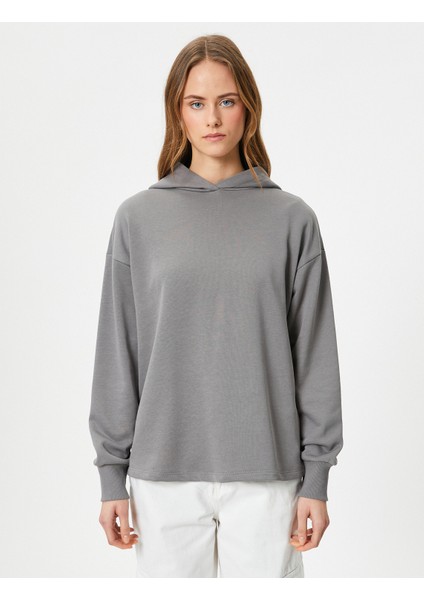 Basic Kapşonlu Sweatshirt Pamuk Karışımlı