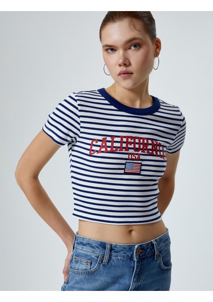 Crop Tişört Kısa Kollu Bisiklet Yaka Ribanalı Pamuklu fiyatları