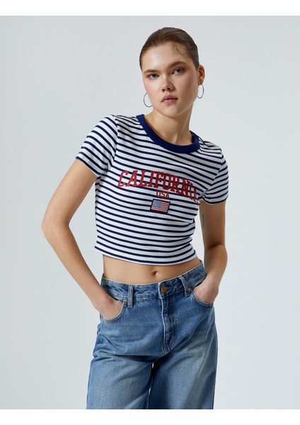 Crop Tişört Kısa Kollu Bisiklet Yaka Ribanalı Pamuklu modelleri