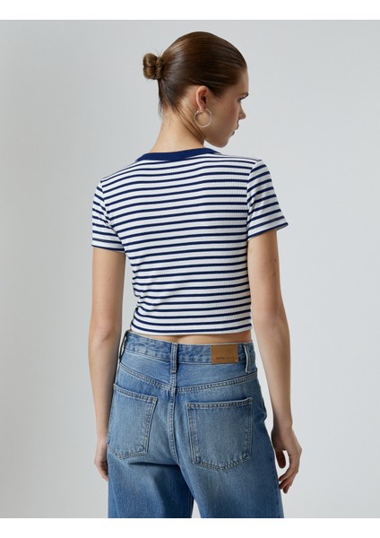 Crop Tişört Kısa Kollu Bisiklet Yaka Ribanalı Pamuklu fırsatları