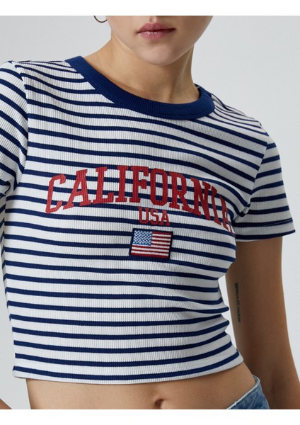 Crop Tişört Kısa Kollu Bisiklet Yaka Ribanalı Pamuklu indirimleri