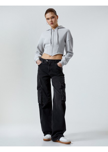Fermuarlı Crop Sweatshirt Korse Görünümlü