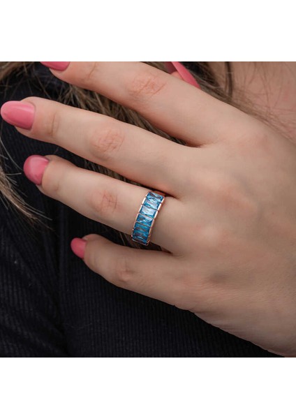 Gümüş Rose Baget Aquamarine Taşlı Kadın Yüzük