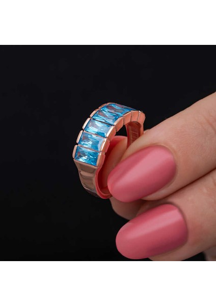 Gümüş Rose Baget Aquamarine Taşlı Kadın Yüzük fiyatları