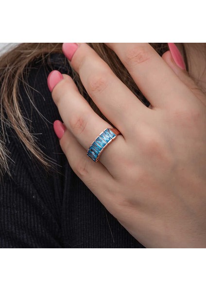 Gümüş Rose Baget Aquamarine Taşlı Kadın Yüzük fırsatları