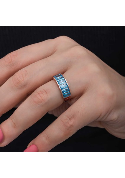 Gümüş Rose Baget Aquamarine Taşlı Kadın Yüzük indirimleri