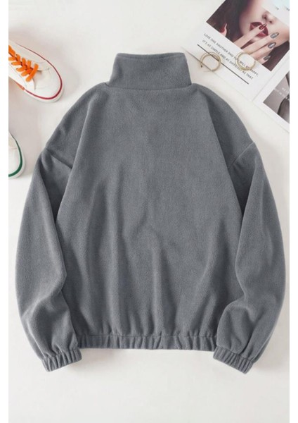 Ghassy Co. Kadın Kanguru Cepli Fermuarlı Polar Sweatshirt