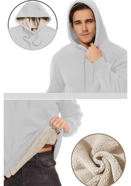 Erkek Ultra Termal Kapüşonlu Sherpa Astarlı Kanguru Cepli Sweatshirt fırsatları