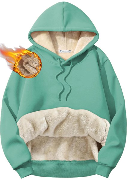 Erkek Ultra Termal Kapüşonlu Sherpa Astarlı Kanguru Cepli Sweatshirt