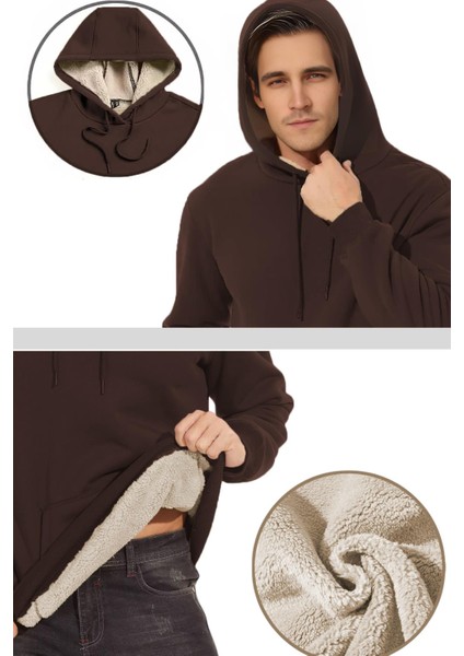 Erkek Ultra Termal Kapüşonlu Sherpa Astarlı Kanguru Cepli Sweatshirt fırsatları