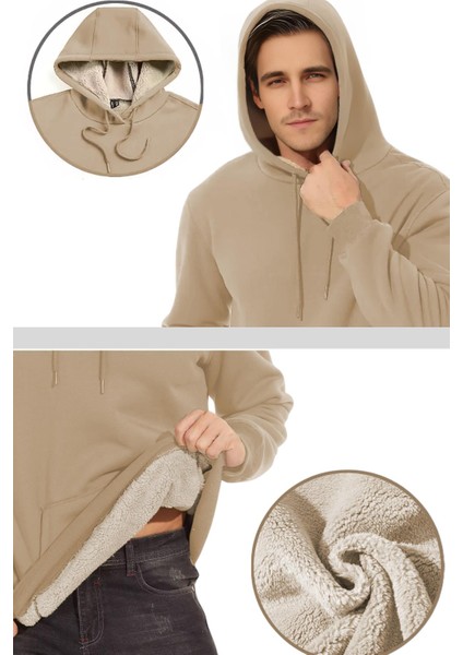Erkek Ultra Termal Kapüşonlu Sherpa Astarlı Kanguru Cepli Sweatshirt indirimleri