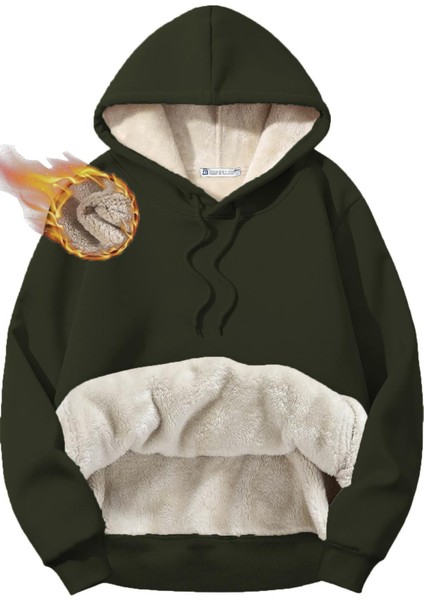 Erkek Ultra Termal Kapüşonlu Sherpa Astarlı Kanguru Cepli Sweatshirt