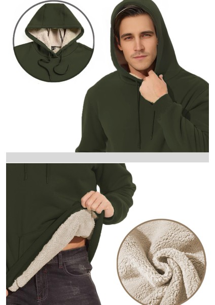 Erkek Ultra Termal Kapüşonlu Sherpa Astarlı Kanguru Cepli Sweatshirt indirimleri