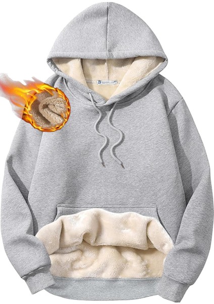 Erkek Ultra Termal Kapüşonlu Sherpa Astarlı Kanguru Cepli Sweatshirt
