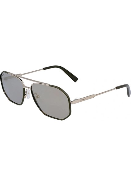 Sf 303SL 726 60 Erkek Aynalı Geometrik Koyu Yeşil Metal Güneş Gözlüğü