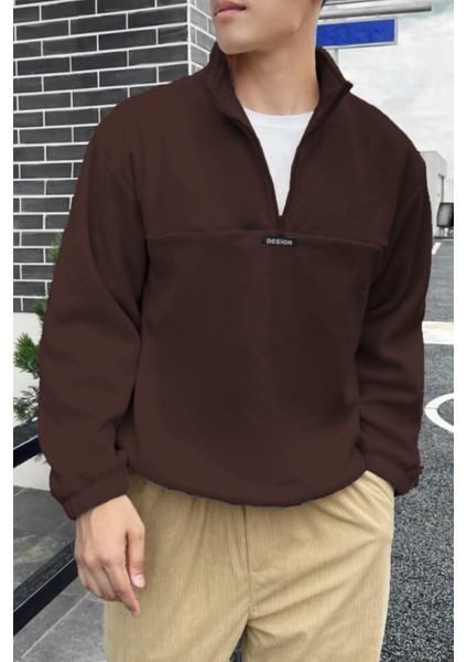 Erkek Oversize Regular Dik Yaka Yarım Fermuarlı Polar Sweatshirt fiyatları