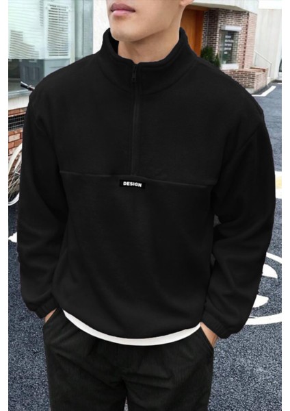 Erkek Oversize Regular Dik Yaka Yarım Fermuarlı Polar Sweatshirt