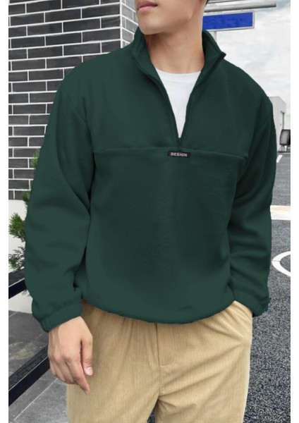 Erkek Oversize Regular Dik Yaka Yarım Fermuarlı Polar Sweatshirt fiyatları