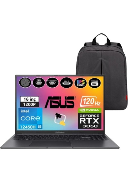 Vivobook 16X K3605ZC-N1013W I5-12450H 16GB 512 SSD RTX3050 16" Fullhd Windows 11 Home Taşınabilir Bilgisayar Snertech Çanta