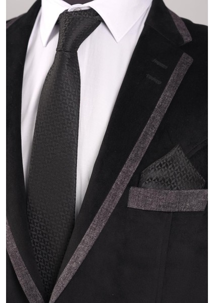 Siyah Mineli Kol Düğmesi Hand Made 7.5 cm Siyah Kravat Mendil Kutulu Hediye Seti modelleri