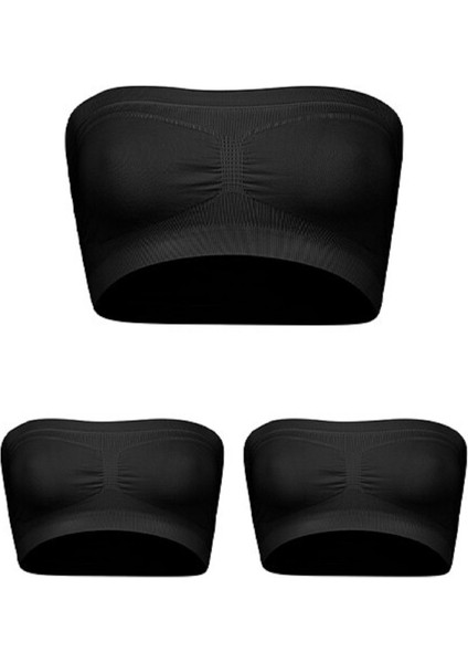 3 Adet, Desteksiz, Likralı, Kapsız, Balensiz, Straplez (Askısız) Kadın Büstiyer Sütyen