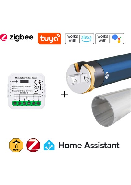 Tuya Uyumlu Zigbee Akıllı Stor Perde Motor Kontrol Seti - Tuya, Smart Life, Home Assisant, ZIGBEE2MQTT, Zha Uyumlu