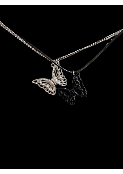 Antik Paslanmaz Çelik 2'li Kelebek Butterfly Mıknatıslı Kolye Seti