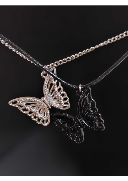 Antik Paslanmaz Çelik 2'li Kelebek Butterfly Mıknatıslı Kolye Seti