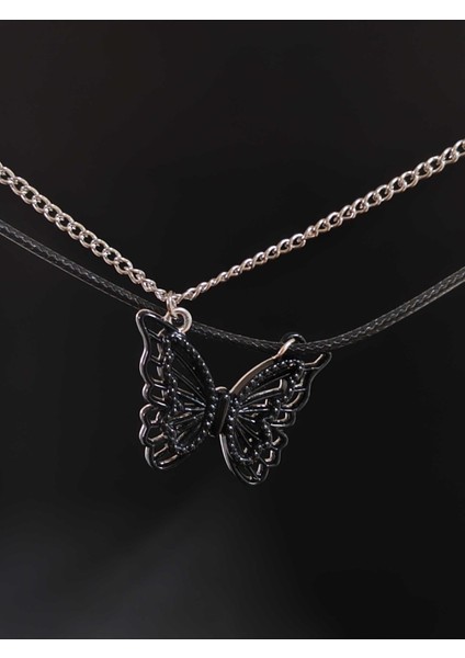 Antik Paslanmaz Çelik 2'li Kelebek Butterfly Mıknatıslı Kolye Seti