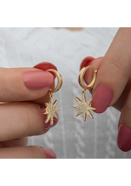 Gümüş Gold Sallantılı Kutup Yıldızı Kadın Küpe