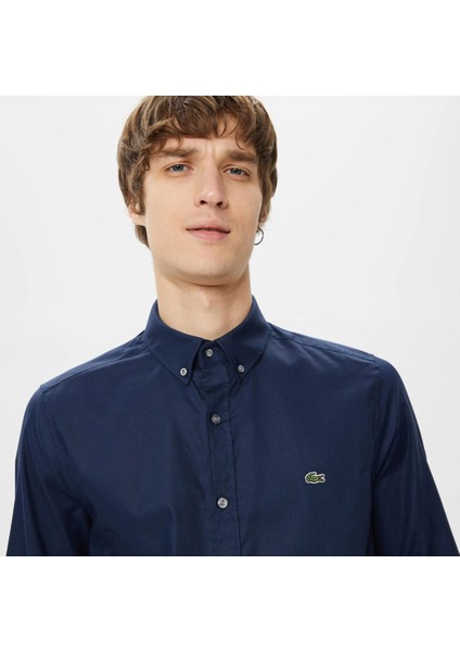 Lacoste Erkek Slim Fit Düğmeli Yaka Lacivert Gömlek fırsatları
