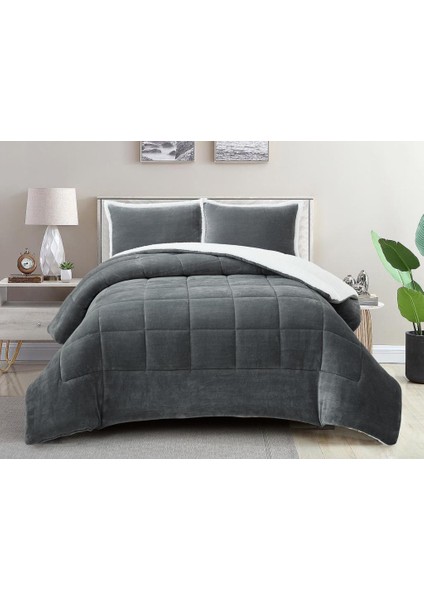 Comforter Çift Kişilik Yorgan Seti Antrasit 220X240