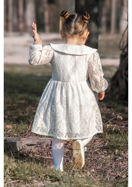 Kız Bebek Elbise Doğum Günü Parti Düğün Uzun Kol Astarlı Dantelli modelleri