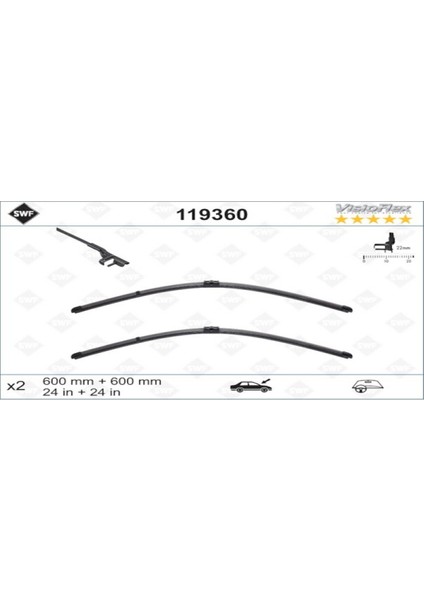 Silecek Süpürgesi (X2)Arka Kapı (600/600) (24"+24") Vw Transporter Swf