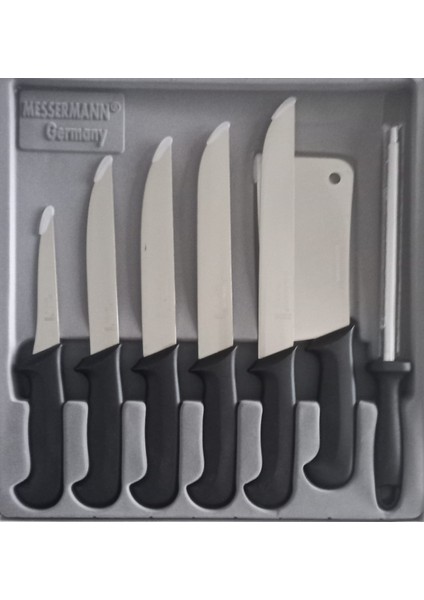 Messermann Germany Sefertech | Bıçak Seti - (7 Parça / Siyah) Solingen Şef Bıçağı Takımı