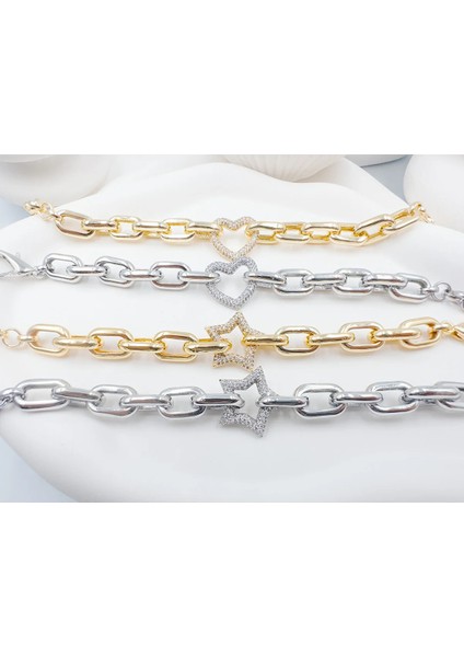 Kadın Gold Zirkon Taş Kalp Döküm Zincir Bileklik fiyatları