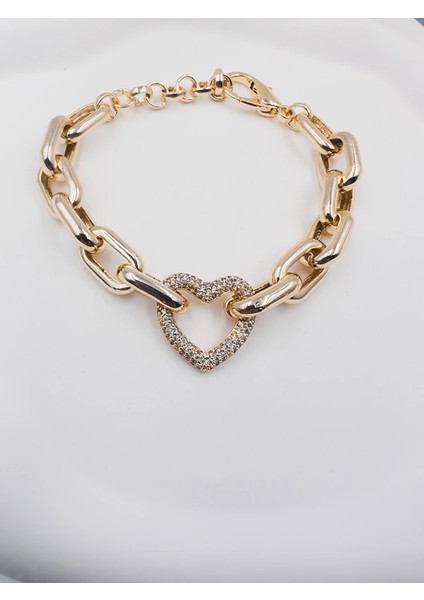 Kadın Gold Zirkon Taş Kalp Döküm Zincir Bileklik modelleri