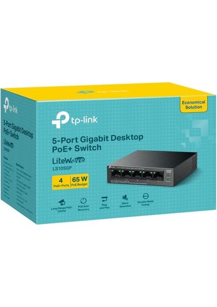 LS105GP 4 Port Gıgabıt + 1 Port RJ45 Uplınk Poe 65W 250 Metre Poe Mesafe Metal Kasa Swıtch