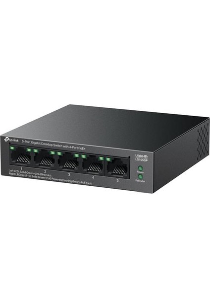 LS105GP 4 Port Gıgabıt + 1 Port RJ45 Uplınk Poe 65W 250 Metre Poe Mesafe Metal Kasa Swıtch