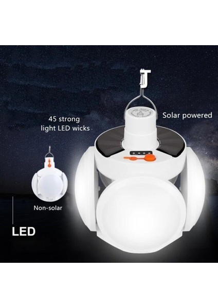 Home Dekor Hediye 5 Kanatlı 45 Ledli Şarjlı ve Güneş Panelli Solar LED Lamba Yeni Nesil Katlanır