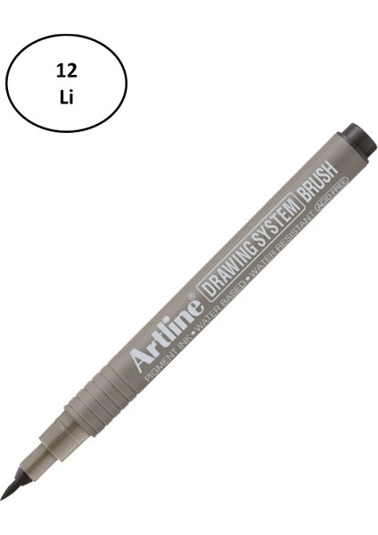 Drawing System Brush Teknik Çizim Kalemi Siyah Fırça Uçlu 12'li