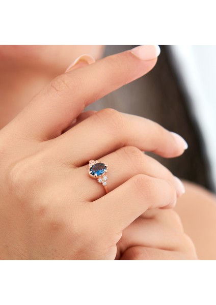 925 Ayar Rose Kaplama Oval Safir Taşlı Gümüş Yüzük fiyatları